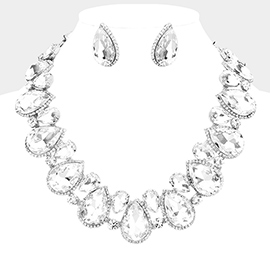 Crystal Rhinestone Trim Teardrop  Collar Evening Necklace