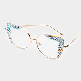 Crystal Trimmed Semi Cat Eye Optical Sunglasses