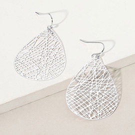 Brass Matte Metal Filigree Teardrop Dangle Earrings