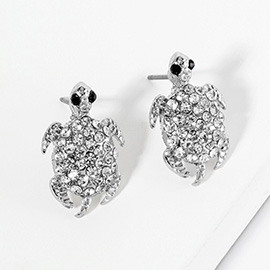 Crystal Rhinestone Paved Turtle Stud Earrings