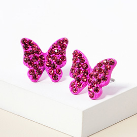 Rhinestone Paved Butterfly Stud Earrings