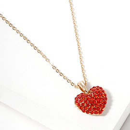 Crystal Pave Puffy Heart Pendant Necklace