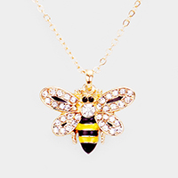 Crystal Pave Metal Bee Pendant Necklace