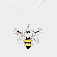 Crystal Pave Metal Bee Pendant Necklace