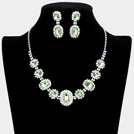 Oval Stone Accented Rhinestone Trimmed Necklace