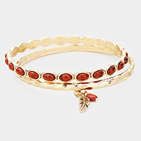 2PCS - Feather Red Coral  Charm Metal Bangle Bracelets