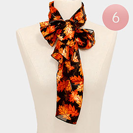 6PCS - Silk Feel Striped Leaf Print Scarf