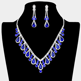 Crystal Rhinestone Bubbly Teardrop Necklace Clip on Earring Set