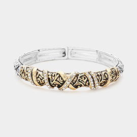 Crystal Embellished Embossed Metal Stretch Bracelet