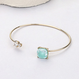 Square Cushion CZ Stone Tip Cuff Bracelet