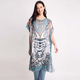 Mixed Print Long Poncho