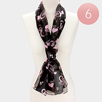 6PCS - Silk Feel Satin Striped Heart Clover Print Scarf