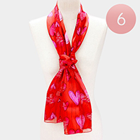 6PCS - Silk Feel Striped Heart Pattern Scarf