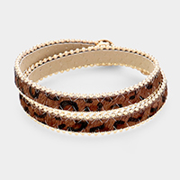 Leopard Leather Wrap Snap Button Closure Bracelet