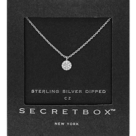 SECRET BOX_Sterling Silver Dipped CZ Round Pendant Necklace