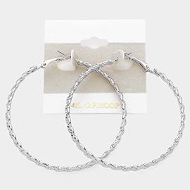 White Gold Dipped Textured Metal Hoop Earrings