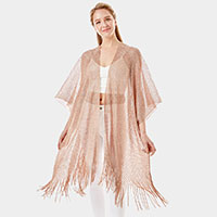 Metallic Net Cover Up Fringes Shawl Cardigan