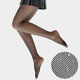 Crystal Embellished Fishnet Pantyhose Tights