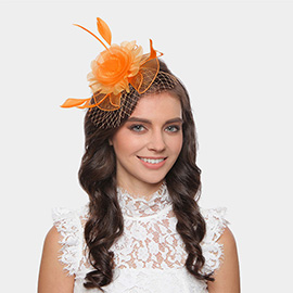 Feather Flower Mesh Net Fascinator / Headband