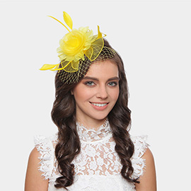 Feather Flower Mesh Net Fascinator / Headband