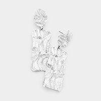 Crumbled Rectangle Metal Post Earrings