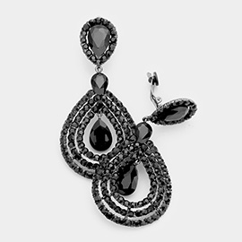 Crystal Pave Trimmed Teardrop Clip On Earrings