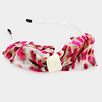 Leopard Pattern Print Bow pearl Headband