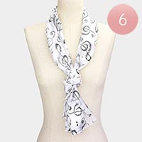 6PCS - Silk Feel Striped Music Notes Print scarf