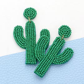 Felt Back Beaded Cactus Drop Dangle Earrings