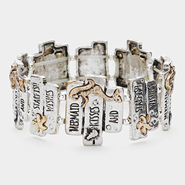 'Mermaid Kisses And...' Embossed Metal Stretch Bracelet