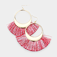 Metal Hollow Round Fan Tassel Dangle Earrings