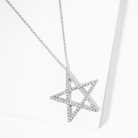 White Gold Dipped CZ Pave Star Pendant Necklace