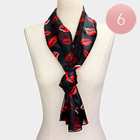 6PCS - Silk Feel Satin Striped Lips Pattern Printed Scarf