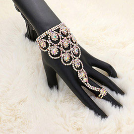 Crystal Round Rhinestone Pave Hand Chain Evening Bracelet