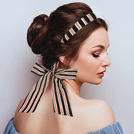 Stripes Pattern Print Headband With Ponytail