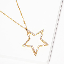 Gold Dipped CZ Stone Paved Open Star Pendant Necklace