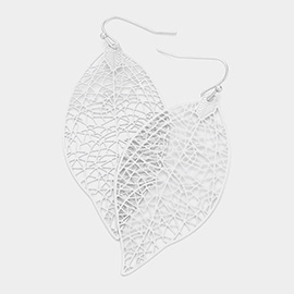 Brass Metal Filigree Leaf Earrings