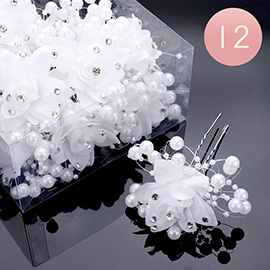 12PCS - Round Crystal Fabric Pearl Floral Hair Comb Pins