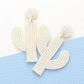 Felt Back Beaded Cactus Drop Dangle Earrings