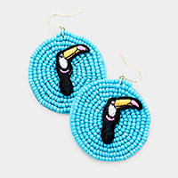 Toucan Detail Seed Beaded Round Dangle Earrings