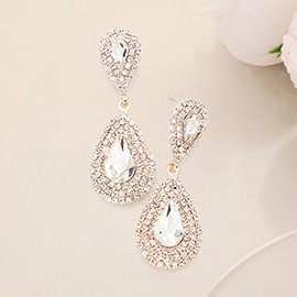 Rhinestone Trim Teardrop Stone Accented Evening Earrings