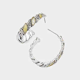 Mother of Pearl Detailed Open Hoop Earrings