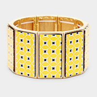 Patterned Wood Rectangle Stretch Bracelet