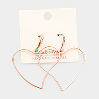 Gold Dipped Dented Open Heart Dangle Earring