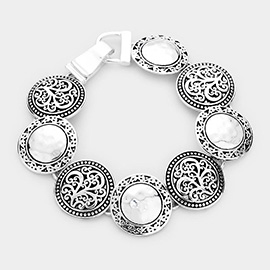 Antique Metal Embossed Pattern Disk Link Magnetic Bracelet