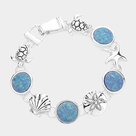 Sea Glass Embossed Metal Sea Life Magnetic Link Bracelet