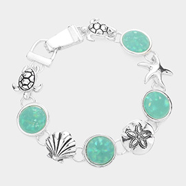 Sea Glass Embossed Metal Sea Life Magnetic Link Bracelet