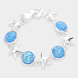 Sea Glass Starfish Metal Magnetic Link Bracelet