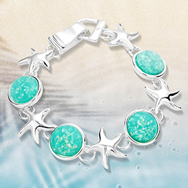 Sea Glass Starfish Metal Magnetic Link Bracelet