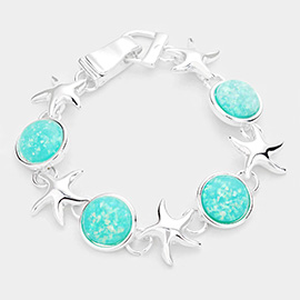 Sea Glass Starfish Metal Magnetic Link Bracelet